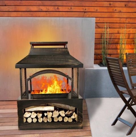 37 Inch Rectangular Metal Outdoor Wood Burning Fireplace - Phoenix Fire Art Store