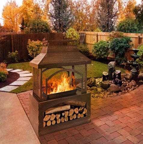 37 Inch Rectangular Metal Outdoor Wood Burning Fireplace - Phoenix Fire Art Store