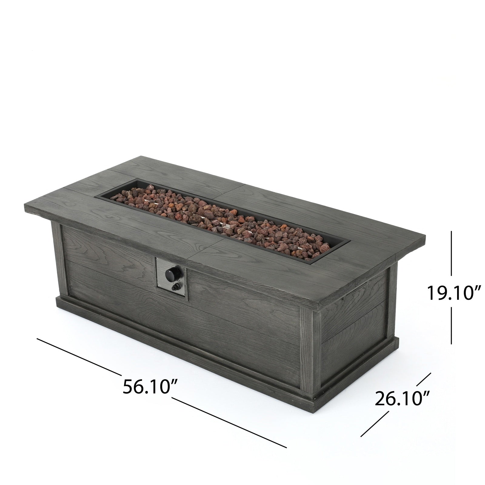 Patio Fire Pit Rectangular Wood Finish MGO Fire Table - 50,000 BT, Grey - Phoenix Fire Art Store