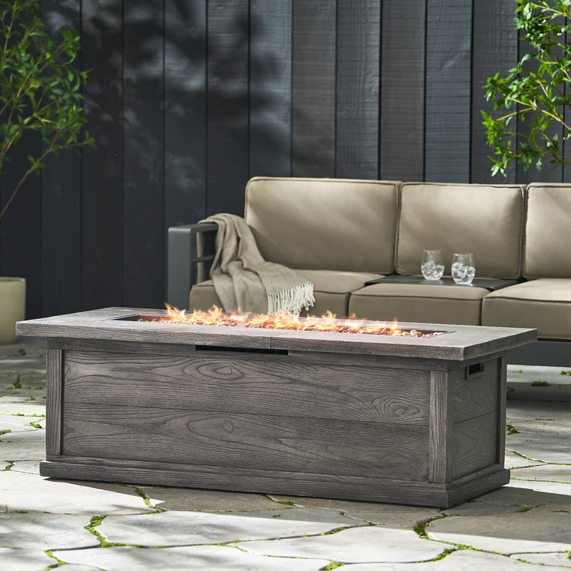 Patio Fire Pit Rectangular Wood Finish MGO Fire Table - 50,000 BT, Grey - Phoenix Fire Art Store