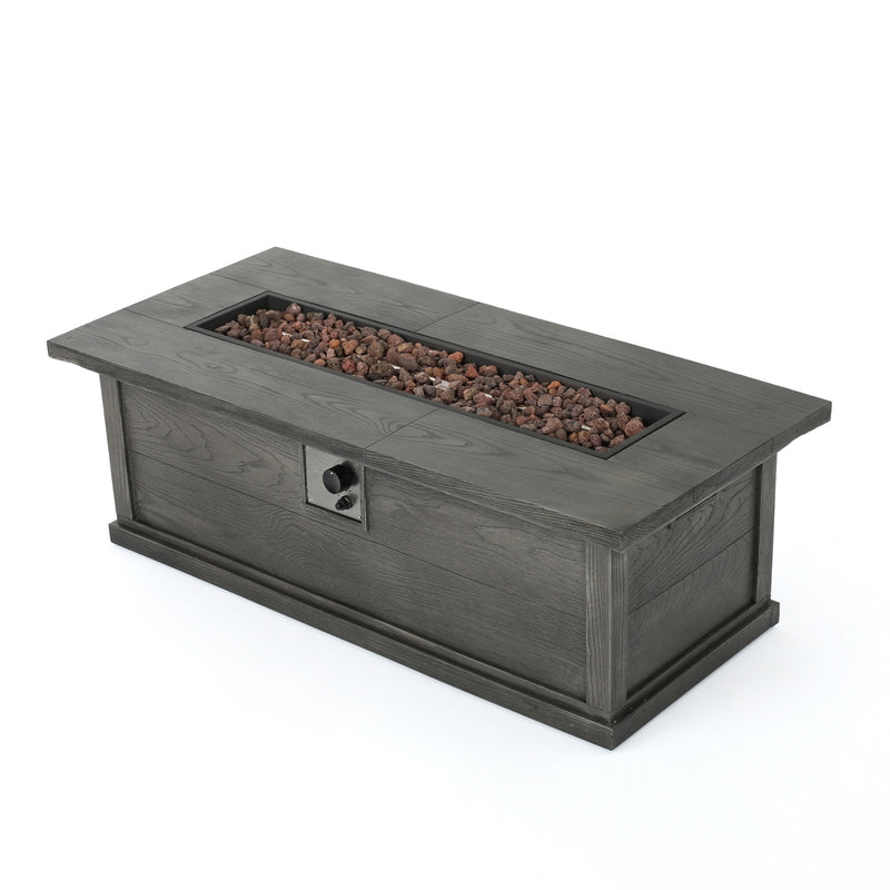 Patio Fire Pit Rectangular Wood Finish MGO Fire Table - 50,000 BT, Grey - Phoenix Fire Art Store