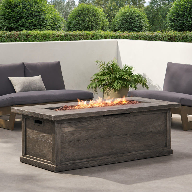 Patio Fire Pit Rectangular Wood Finish MGO Fire Table - 50,000 BT, Grey - Phoenix Fire Art Store