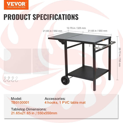 Outdoor Multifunctional Foldable, Portable, Modular Iron Table Top BBQ Grill Dining Cart With Double-Shelf - Phoenix Fire Art Store