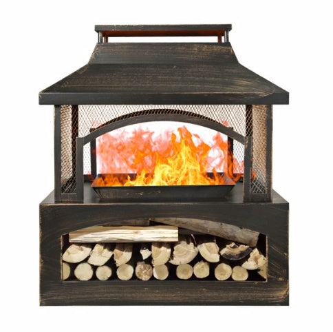37 Inch Rectangular Metal Outdoor Wood Burning Fireplace - Phoenix Fire Art Store