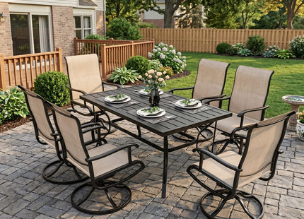 Pamapic Textilene Dining Table with 6 Swivel Chairs (7 Pieces) Pamapic