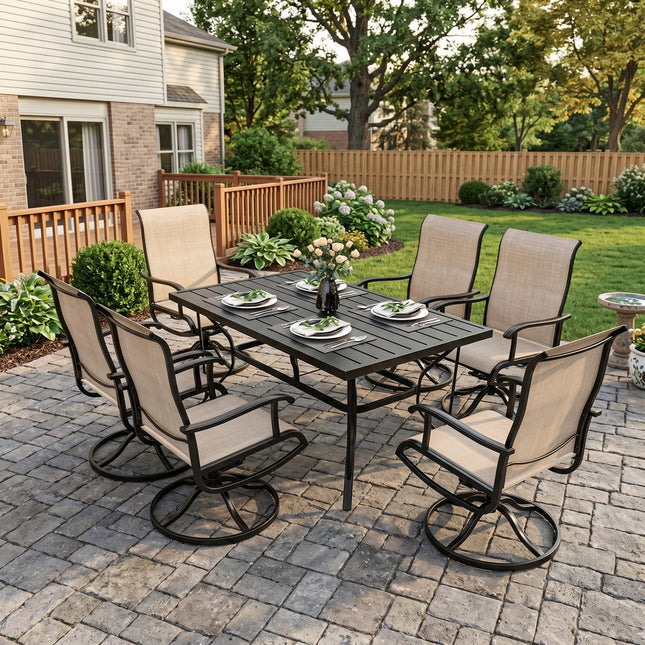 Pamapic Textilene Dining Table with 6 Swivel Chairs (7 Pieces) Pamapic