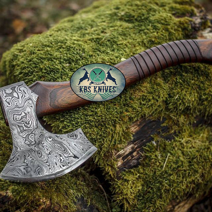 Custom Hammered Damascus Steel Viking Tomahawk
