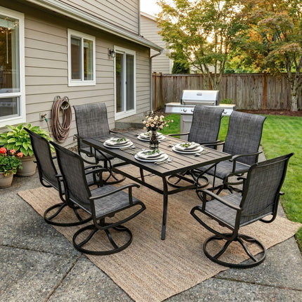 Pamapic Textilene Dining Table with 6 Swivel Chairs (7 Pieces) Pamapic
