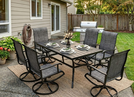 Pamapic Textilene Dining Table with 6 Swivel Chairs (7 Pieces) Pamapic