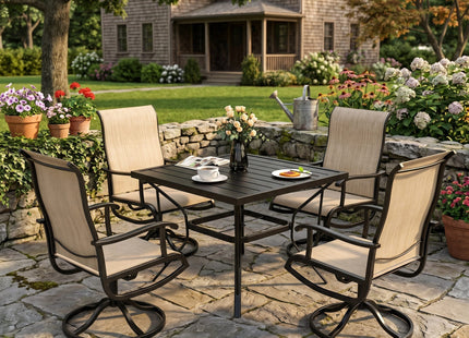 Pamapic 5-Piece Patio Dining Set with 4 Textilene Swivel Chairs Pamapic