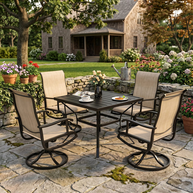 Pamapic 5-Piece Patio Dining Set with 4 Textilene Swivel Chairs Pamapic