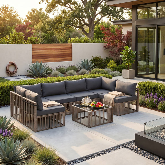 Pamapic Wicker Outdoor Sectional Sofa Pamapic