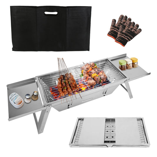1 Set 3 In 1 Foldable Charcoal Grill Fire Pit Slow Cooker 2-3 People Portable Camping Grill Stainless Steel BBQ Grill