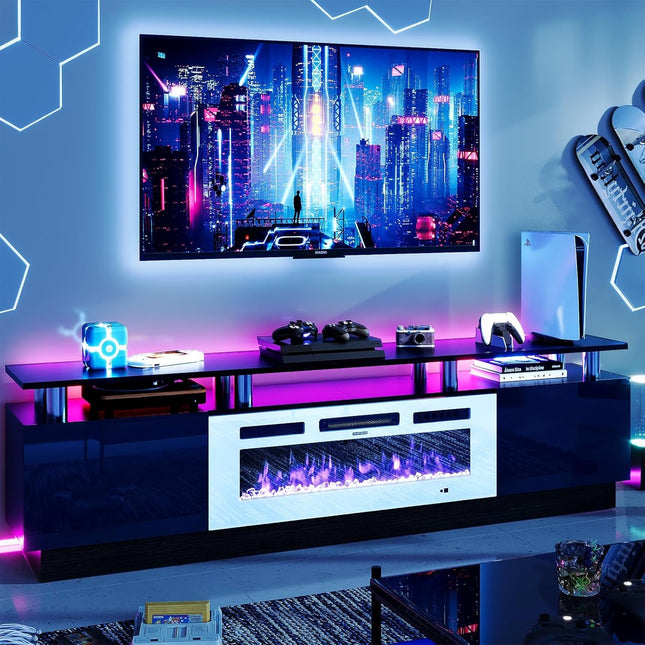 80in Fireplace TV Stand - Black for 90in TV's 1