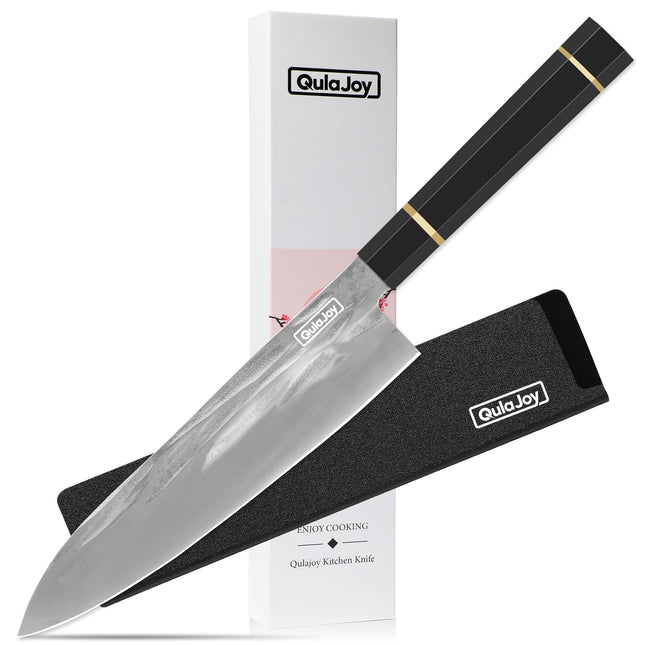 Qulajoy 8 Inch - Hand Forged Swedish Sandvik Steel Gyuto Chef Knife - Classic Octagonal Handle - Phoenix Fire Art Store