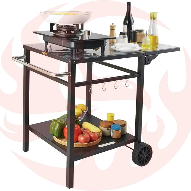 Outdoor Multifunctional Foldable, Portable, Modular Iron Table Top BBQ Grill Dining Cart With Double-Shelf - Phoenix Fire Art Store