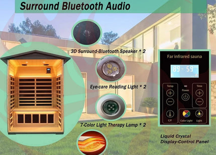 Thermora Premium 2-Person Black Carbonized Walnut Low EMF Far Infrared Outdoor Sauna With Bluetooth Audio And LED Lighting (SAK16850) - Phoenix Fire Art Store