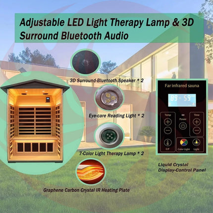 Thermora Premium 2-Person Black Carbonized Walnut Low EMF Far Infrared Outdoor Sauna With Bluetooth Audio And LED Lighting (SAK16850) - Phoenix Fire Art Store