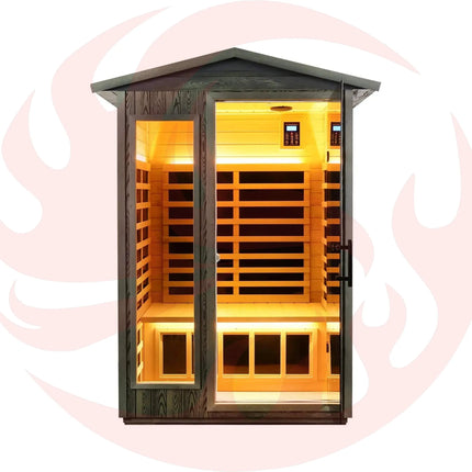 Thermora Premium 2-Person Black Carbonized Walnut Low EMF Far Infrared Outdoor Sauna With Bluetooth Audio And LED Lighting (SAK16850) - Phoenix Fire Art Store