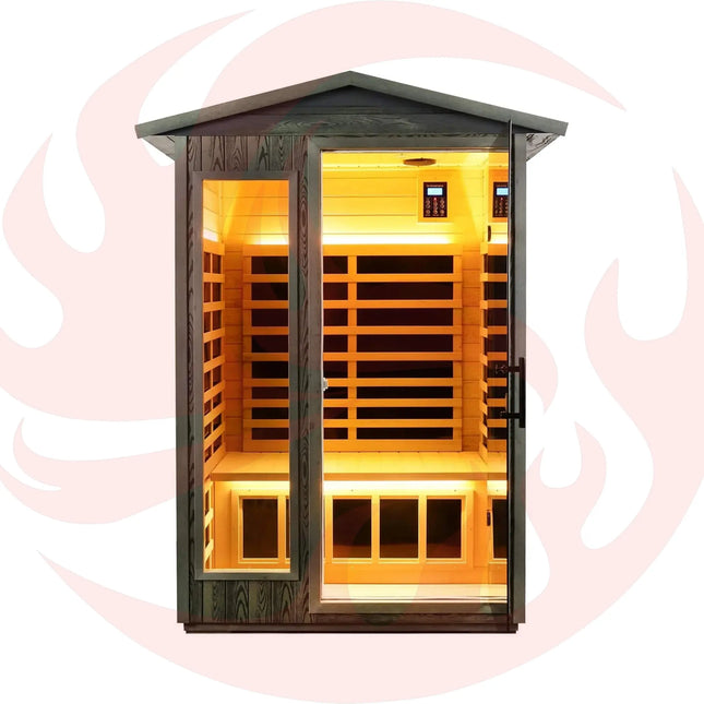Thermora Premium 2-Person Black Carbonized Walnut Low EMF Far Infrared Outdoor Sauna With Bluetooth Audio And LED Lighting (SAK16850) - Phoenix Fire Art Store