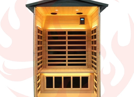 Thermora Premium 2-Person Black Carbonized Walnut Low EMF Far Infrared Outdoor Sauna With Bluetooth Audio And LED Lighting (SAK16850) - Phoenix Fire Art Store