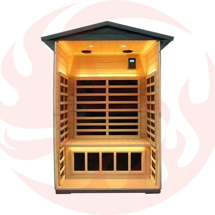 Thermora Premium 2-Person Black Carbonized Walnut Low EMF Far Infrared Outdoor Sauna With Bluetooth Audio And LED Lighting (SAK16850) - Phoenix Fire Art Store