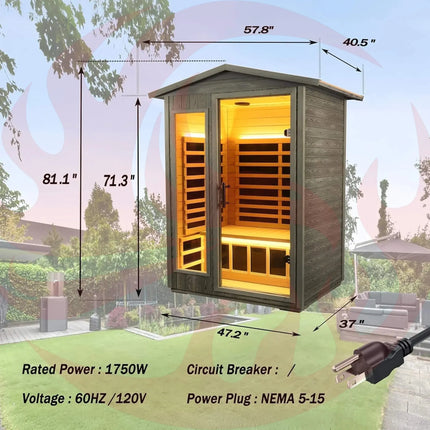 Thermora Premium 2-Person Black Carbonized Walnut Low EMF Far Infrared Outdoor Sauna With Bluetooth Audio And LED Lighting (SAK16850) - Phoenix Fire Art Store