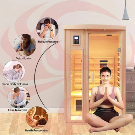 Thermora Premium 2-Person Low EMF FAR-Infrared Heat Wood Home Personal Spa Sauna With Ceramic Heaters, 1760W (SAK25714) - Phoenix Fire Art Store