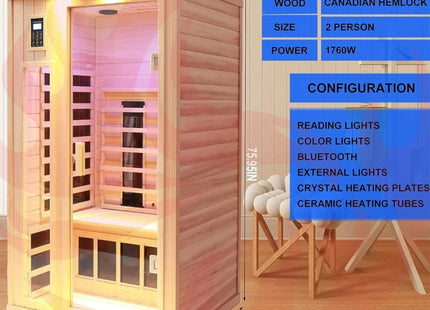 Thermora Premium 2-Person Low EMF FAR-Infrared Heat Wood Home Personal Spa Sauna With Ceramic Heaters, 1760W (SAK25714) - Phoenix Fire Art Store