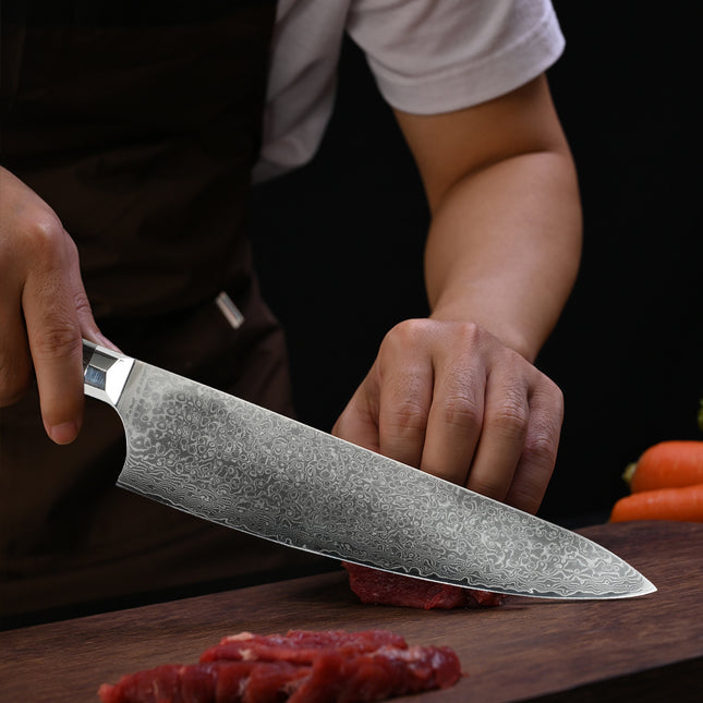 Kegani 8 Inch Japanese 72 Layer VG-10 Damascus Kiritsuke Chef Knife, Ebony Full Tang Handle - Phoenix Fire Art Store