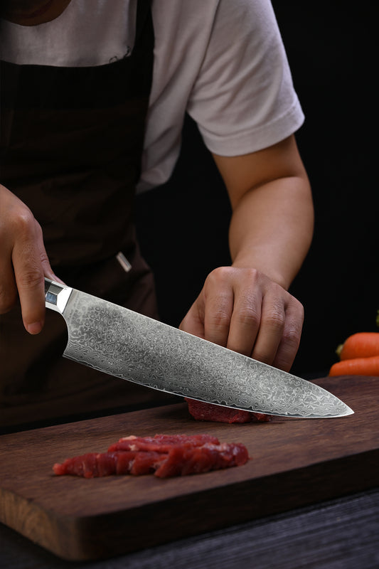 Kegani 8 Inch Japanese 72 Layer VG-10 Damascus Kiritsuke Chef Knife, Ebony Full Tang Handle - Phoenix Fire Art Store