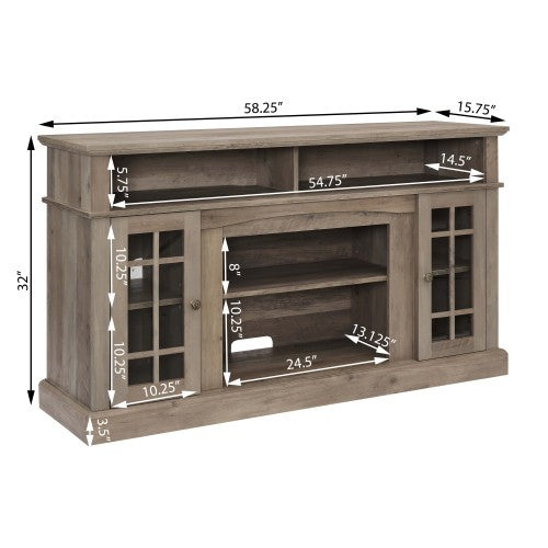 Classic TV Media Stand Modern Entertainment Console With 23  Fireplace Inset For TV Up To 65 With Open And Closed Storage Space, Gray Wash - Phoenix Fire Art Store