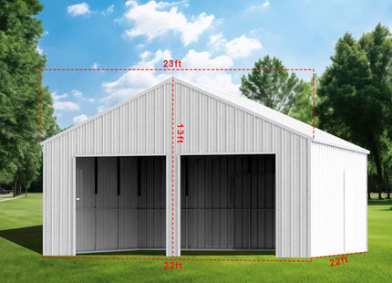 [22X23FT] Alora Heavy-Duty Double Garage Steel Barn Storage Shed (SAK94567) SAKSBY WHOLESALE