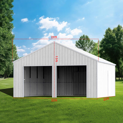 [22X23FT] Alora Heavy-Duty Double Garage Steel Barn Storage Shed (SAK94567) SAKSBY WHOLESALE