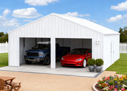 [22X23FT] Alora Heavy-Duty Double Garage Steel Barn Storage Shed (SAK94567) SAKSBY WHOLESALE