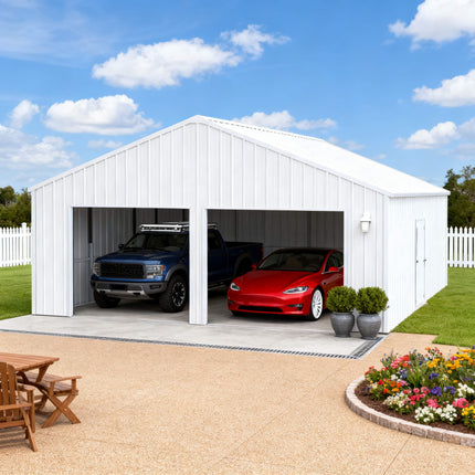 [22X23FT] Alora Heavy-Duty Double Garage Steel Barn Storage Shed (SAK94567) SAKSBY WHOLESALE
