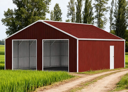 [22X23FT] Alora Heavy-Duty Red-Brown Double Garage Steel Barn Storage Shed (SAK83456) SAKSBY WHOLESALE