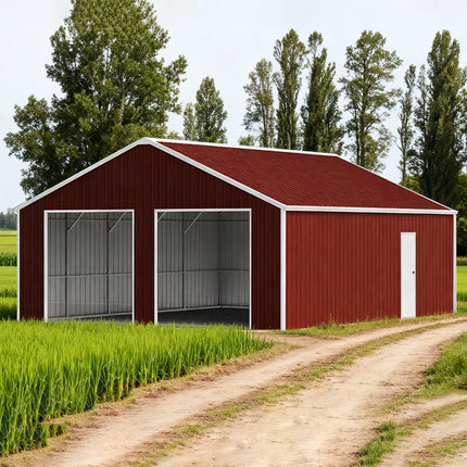 [22X23FT] Alora Heavy-Duty Red-Brown Double Garage Steel Barn Storage Shed (SAK83456) SAKSBY WHOLESALE
