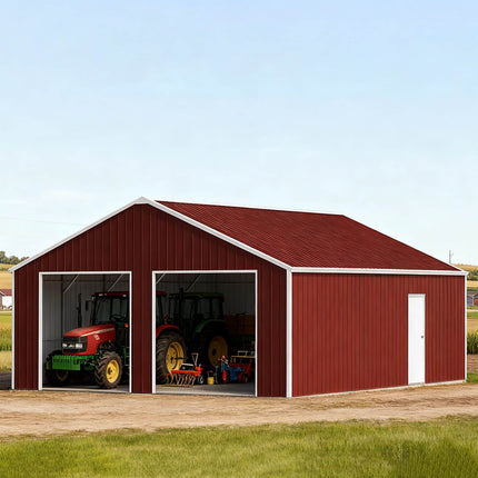 [22X23FT] Alora Heavy-Duty Red-Brown Double Garage Steel Barn Storage Shed (SAK83456) SAKSBY WHOLESALE