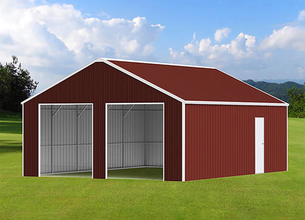 [22X23FT] Alora Heavy-Duty Red-Brown Double Garage Steel Barn Storage Shed (SAK83456) SAKSBY WHOLESALE