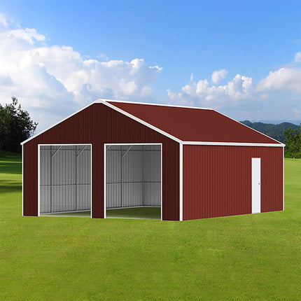[22X23FT] Alora Heavy-Duty Red-Brown Double Garage Steel Barn Storage Shed (SAK83456) SAKSBY WHOLESALE
