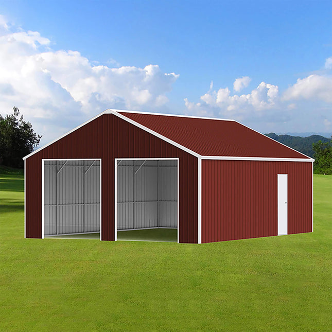 [22X23FT] Alora Heavy-Duty Red-Brown Double Garage Steel Barn Storage Shed (SAK83456) SAKSBY WHOLESALE