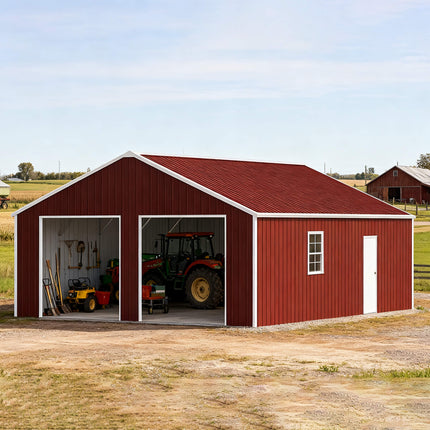[22X23FT] Alora Heavy-Duty Red-Brown Double Garage Steel Barn Storage Shed (SAK83456) SAKSBY WHOLESALE