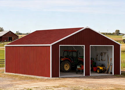 [22X23FT] Alora Heavy-Duty Red-Brown Double Garage Steel Barn Storage Shed (SAK83456) SAKSBY WHOLESALE