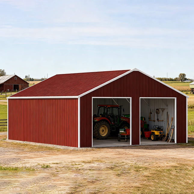 [22X23FT] Alora Heavy-Duty Red-Brown Double Garage Steel Barn Storage Shed (SAK83456) SAKSBY WHOLESALE