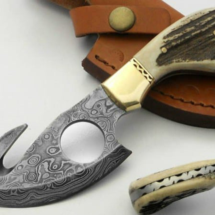 Custom Handmade Damascus Steel Guthook Skinner Knife