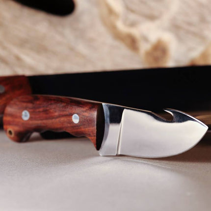 Game Processing Kit – 6-Piece Rosewood Handle Knife Set with Leather Roll