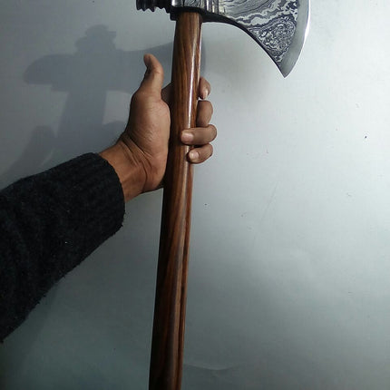 Damascus Steel Handmade Custom Viking Smoke Pine Tomahawk Axe with Rosewood Handle and Leather Sheath - By KBS Knives Store