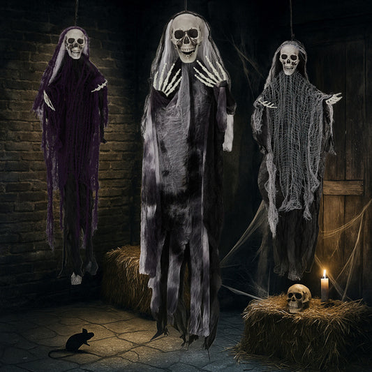 3PC Hanging Skeleton Ghost, One 4.6FT And Two 3FT Halloween Hanging Decorations