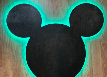 Wooden Mickey Head Wall Art with LED Backlighting and Custom Personalization iCraftWoodGoods